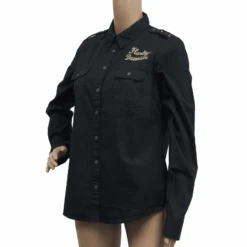 Harley Davidson Harley-Davidson Women's Black Shoulder Stud Denim L/S Woven Shirt -Harley Davidson Shop 068408b7 1086 516b 8dea b4030b157981