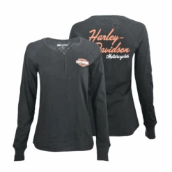 Harley Davidson Harley-Davidson Women's T-Shirt Iconic Zippered Round Neck Henley (S18)