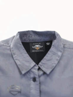 Harley Davidson Harley-Davidson Women's Solid Grey Vertical Text L/S Woven Shirt (S04) -Harley Davidson Shop 10753d1f d012 5938 a9b6 9c6095009406