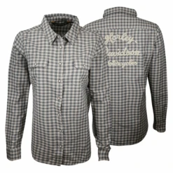 Harley Davidson Harley-Davidson Women's Grey Blue Plaid L/S Woven Shirt
