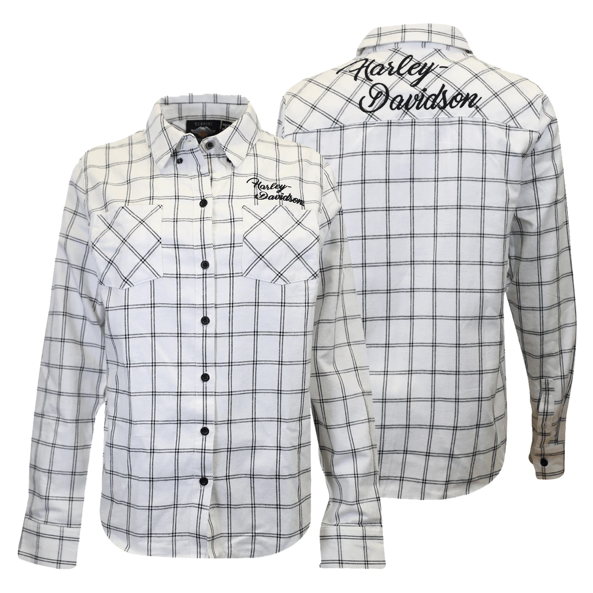 Harley Davidson Harley-Davidson Women's White Black Check L/S Woven Shirt (S02) 3 Harley Davidson Harley-Davidson Women's White Black Check L/S Woven Shirt (S02)