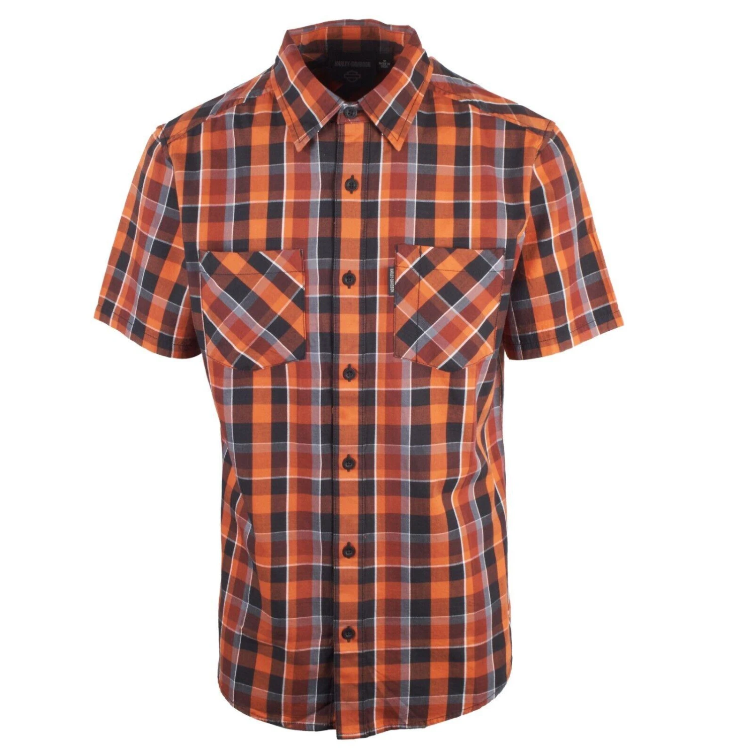 Harley Davidson Harley-Davidson Men's Orange Black Plaid MKE S/S Woven Shirt (S45) 4 Harley Davidson Harley-Davidson Men's Orange Black Plaid MKE S/S Woven Shirt (S45) - Image 2