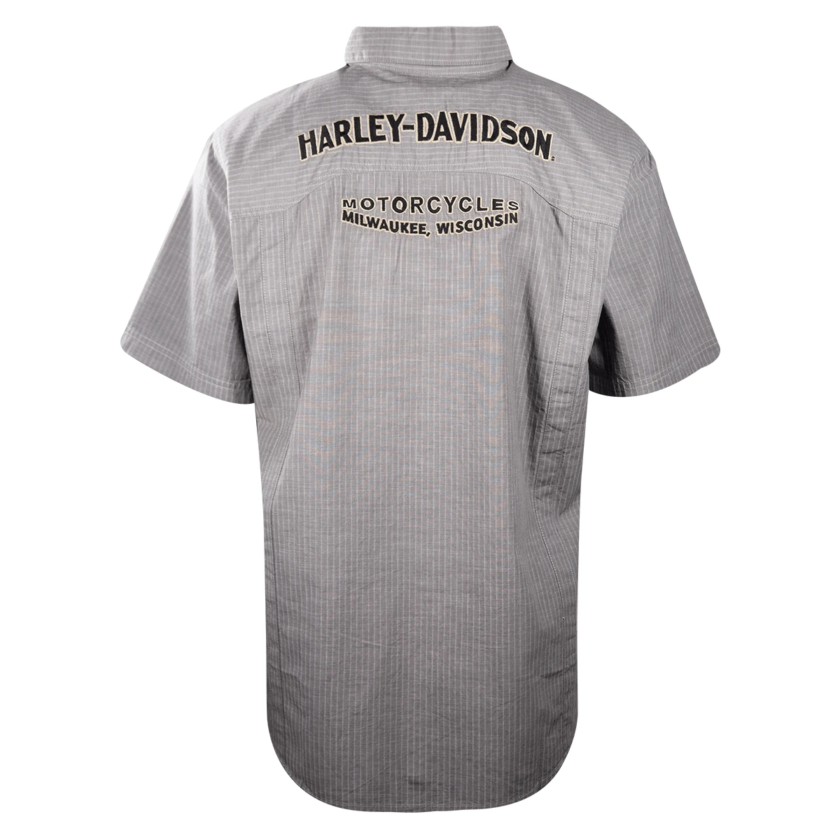 Harley Davidson Harley-Davidson Men's Grey Vertical Striped S/S Woven Shirt (S24) 6 Harley Davidson Harley-Davidson Men's Grey Vertical Striped S/S Woven Shirt (S24) - Image 4