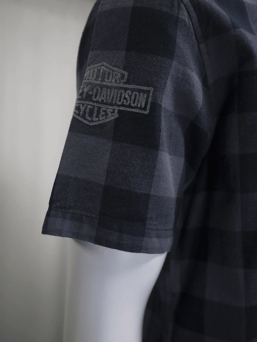Harley Davidson Harley-Davidson Men's Navy Box Plaid S/S Woven Shirt (S04) 8 Harley Davidson Harley-Davidson Men's Navy Box Plaid S/S Woven Shirt (S04) - Image 6