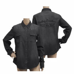 Harley Davidson Harley-Davidson Women's Charcoal Circular Stud Denim L/S Woven Shirt