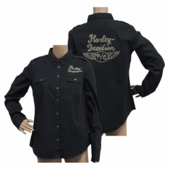 Harley Davidson Harley-Davidson Women's Black Shoulder Stud Denim L/S Woven Shirt