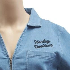 Harley Davidson Harley-Davidson Women's Deep V Zippered Denim S/S Woven Shirt -Harley Davidson Shop 2ed4e082 2cba 585e 83c7 4e5d1b76bb78