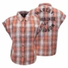 Harley Davidson Harley-Davidson Women's Red Orange Ombre Plaid S/S Woven Shirt Vest (S03) -Harley Davidson Shop 33
