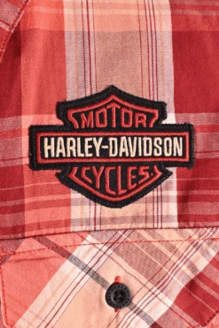 Harley Davidson Harley-Davidson Men's Shirt Red Orange Plaid Short Sleeve Woven (125) -Harley Davidson Shop 3338a240 ed0f 5a09 bfc0 7a9138c940ef