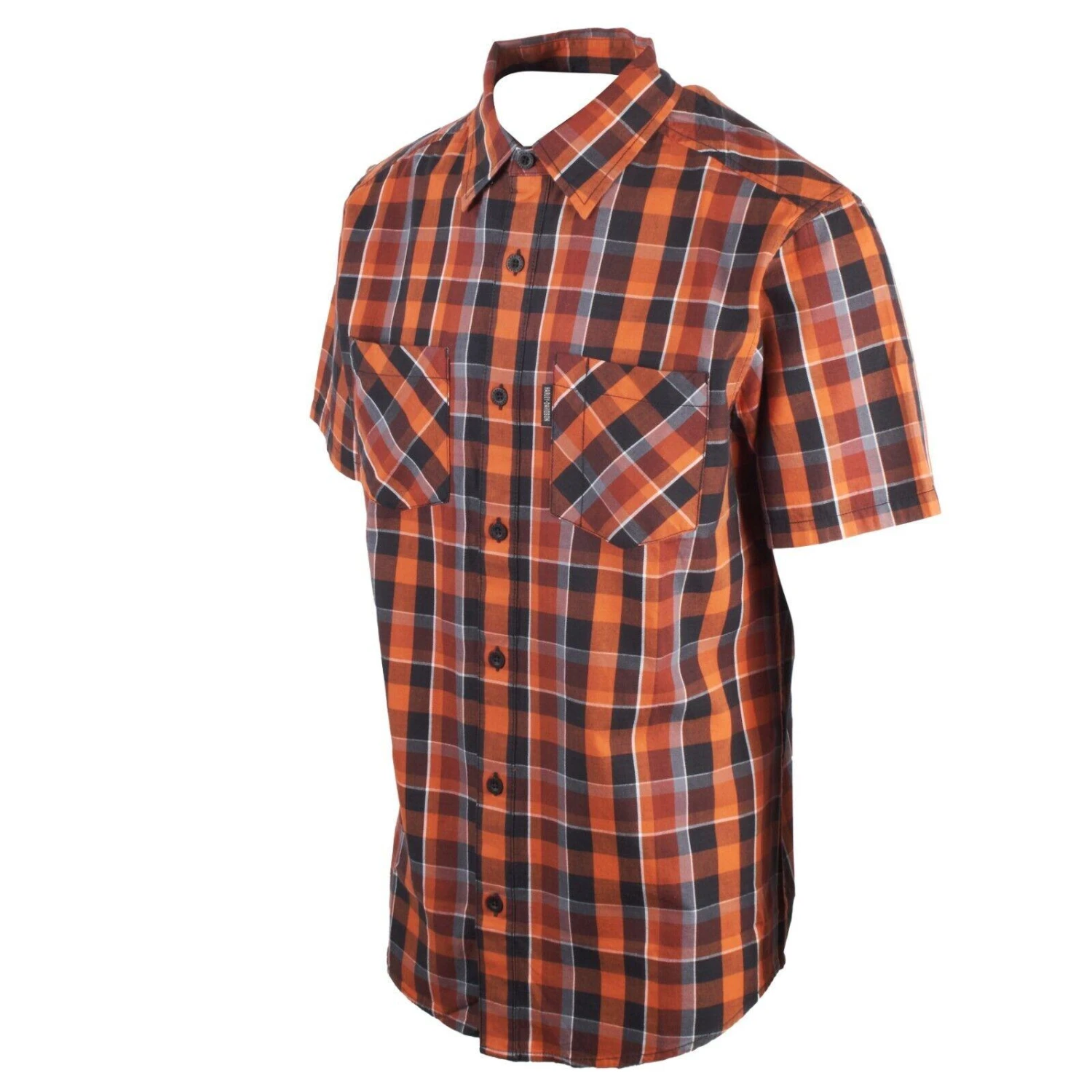 Harley Davidson Harley-Davidson Men's Orange Black Plaid MKE S/S Woven Shirt (S45) 5 Harley Davidson Harley-Davidson Men's Orange Black Plaid MKE S/S Woven Shirt (S45) - Image 3