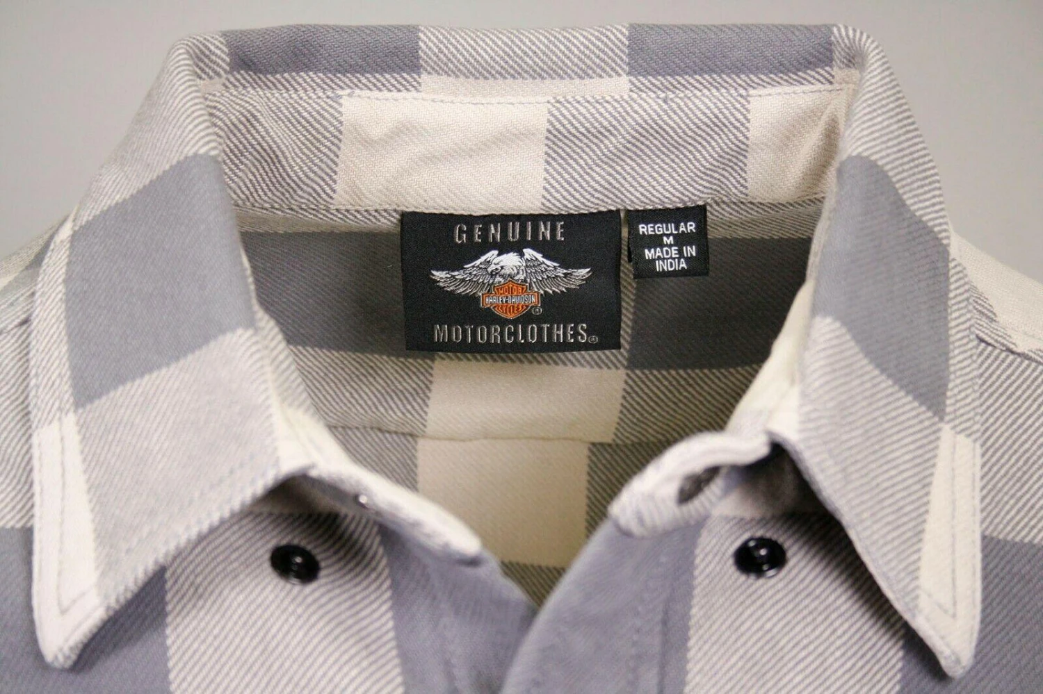 Harley Davidson Harley-Davidson Men's No. 1 Grey Cream Plaid L/S Woven Shirt (S40) 12 Harley Davidson Harley-Davidson Men's No. 1 Grey Cream Plaid L/S Woven Shirt (S40) - Image 10