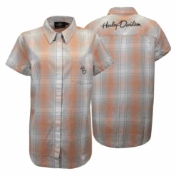 Harley Davidson Harley-Davidson Women's Coral Grey Plaid S/S Woven Shirt (S01)