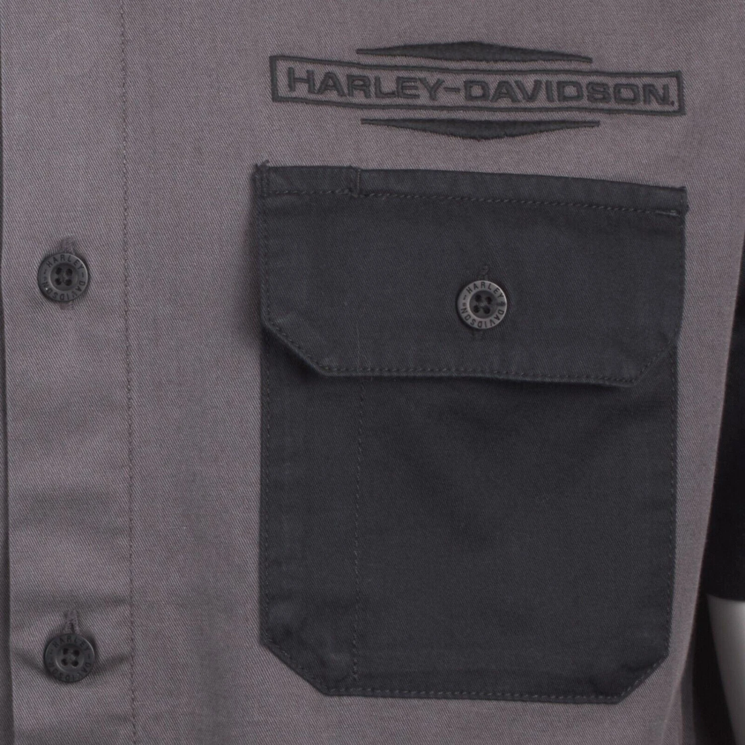 Harley Davidson Harley-Davidson Men's Grey Black Blue Est. 1903 Colorblock S/S Woven Shirt (S36) 8 Harley Davidson Harley-Davidson Men's Grey Black Blue Est. 1903 Colorblock S/S Woven Shirt (S36) - Image 6