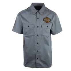 Harley Davidson Harley-Davidson Men's Stormy Weather Aqua Bar & Shield S/S Woven Shirt (S43A)