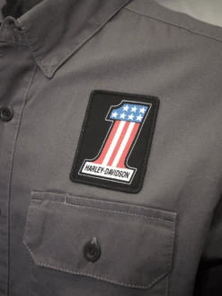 Harley Davidson Harley-Davidson Men's Grey #1 America L/S Woven Shirt (S06) -Harley Davidson Shop 4e81edd1 0546 5b8f aaf8 732669b7b007