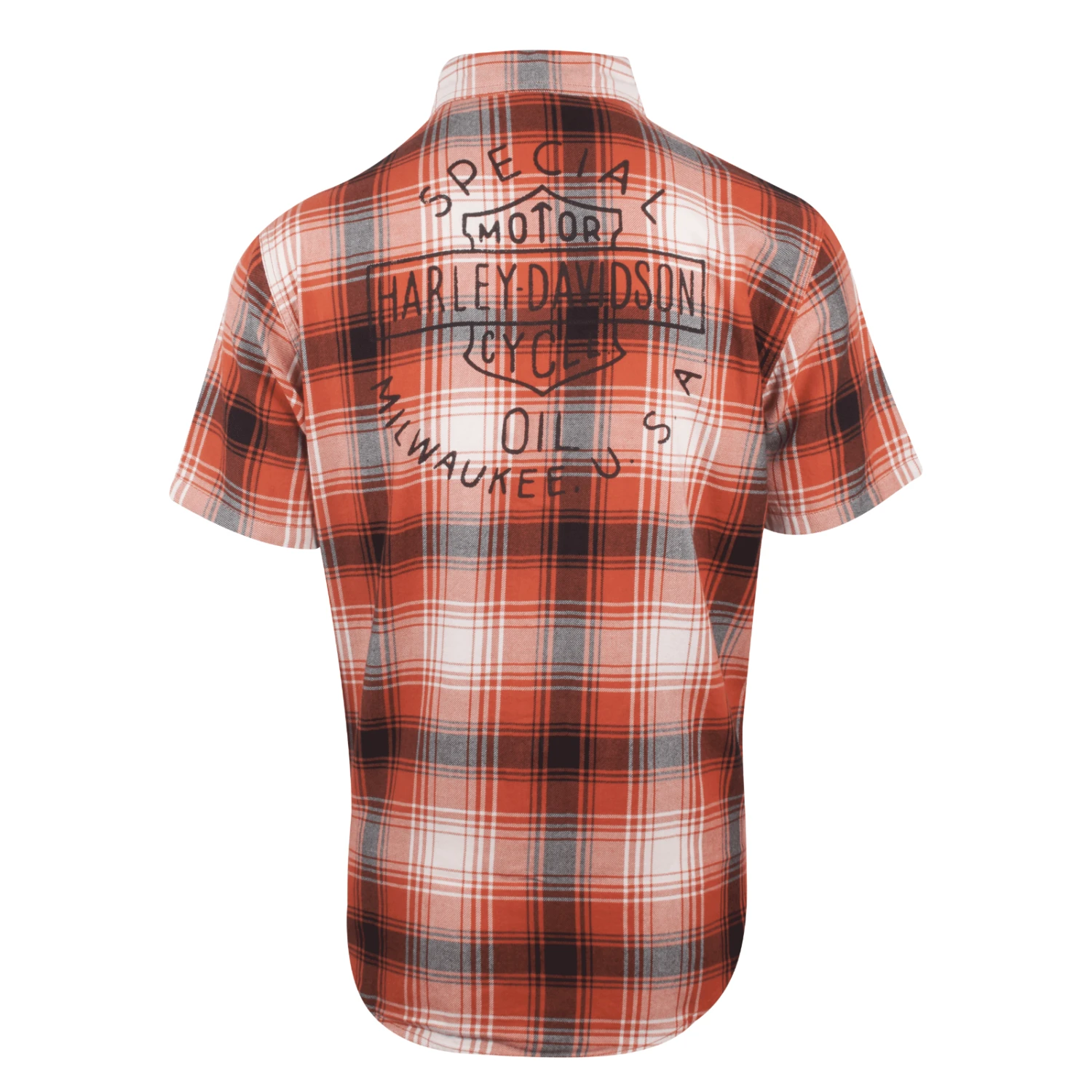 Harley Davidson Harley-Davidson Men's Orange Black White Plaid Special Oil S/S Woven Shirt (S33) 6 Harley Davidson Harley-Davidson Men's Orange Black White Plaid Special Oil S/S Woven Shirt (S33) - Image 4