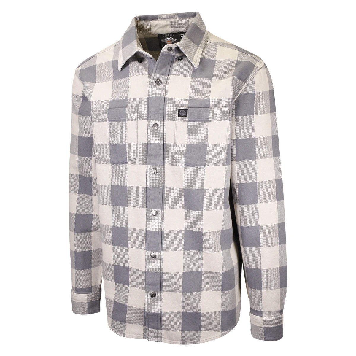Harley Davidson Harley-Davidson Men's No. 1 Grey Cream Plaid L/S Woven Shirt (S40) 7 Harley Davidson Harley-Davidson Men's No. 1 Grey Cream Plaid L/S Woven Shirt (S40) - Image 5
