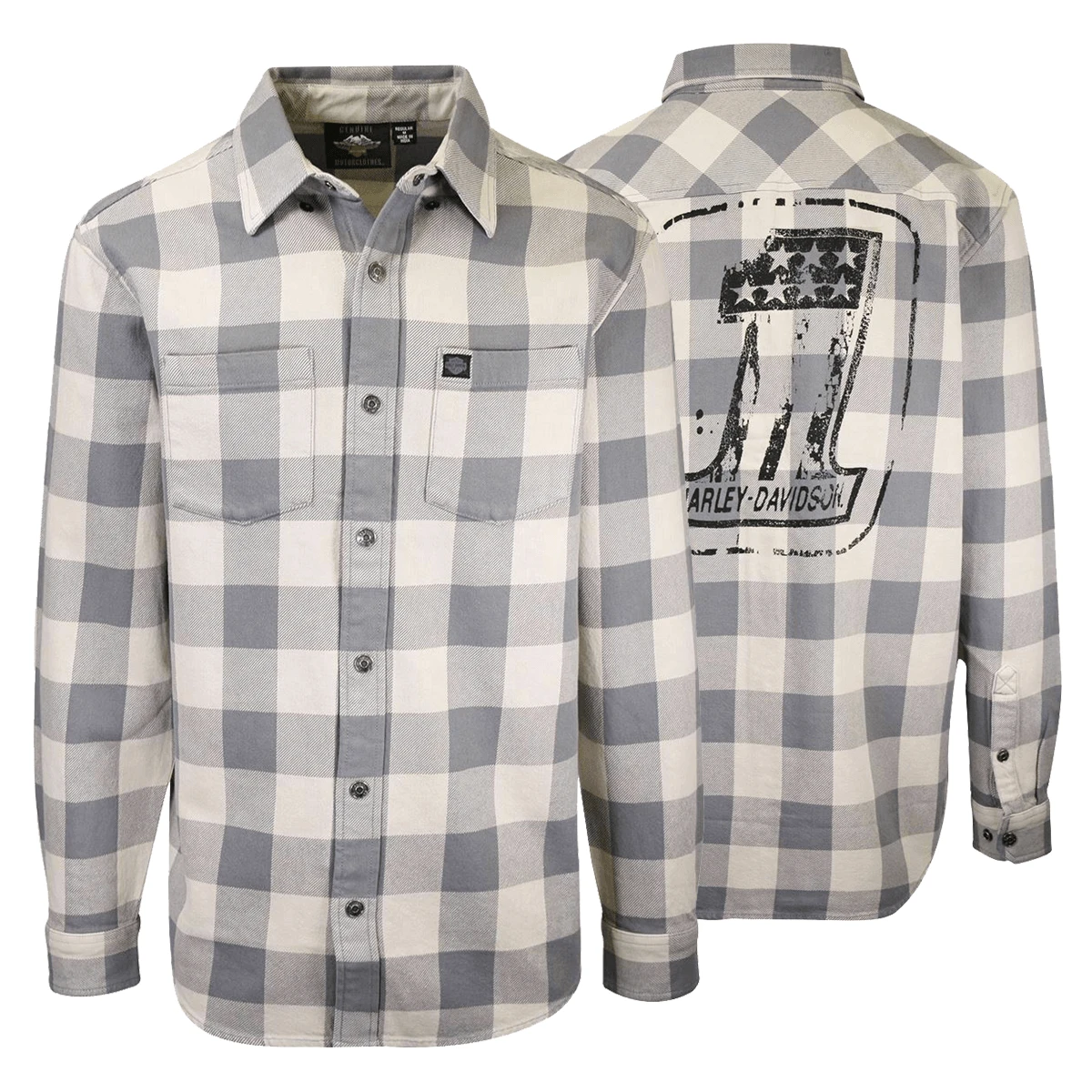 Harley Davidson Harley-Davidson Men's No. 1 Grey Cream Plaid L/S Woven Shirt (S40) 5 Harley Davidson Harley-Davidson Men's No. 1 Grey Cream Plaid L/S Woven Shirt (S40) - Image 3