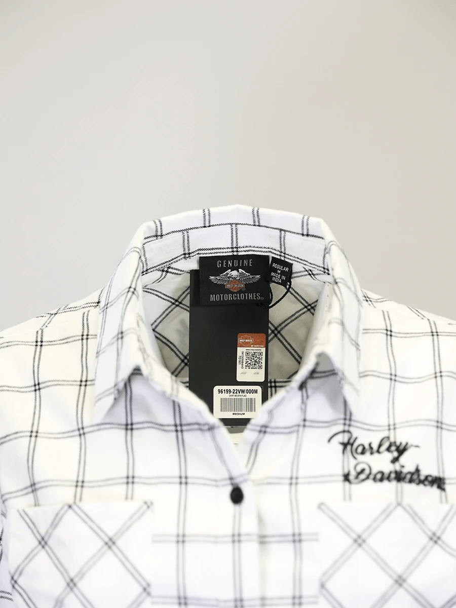 Harley Davidson Harley-Davidson Women's White Black Check L/S Woven Shirt (S02) 8 Harley Davidson Harley-Davidson Women's White Black Check L/S Woven Shirt (S02) - Image 6