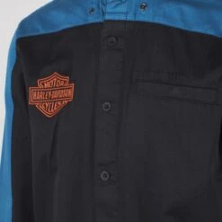 Harley Davidson Harley-Davidson Men's Blue Black Tone Timeless Mechanic L/S Woven Shirt (S47) -Harley Davidson Shop 5ba35169 4fb1 5092 9e66 76403d784009