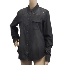 Harley Davidson Harley-Davidson Women's Charcoal Circular Stud Denim L/S Woven Shirt -Harley Davidson Shop 5bb54d2b c56d 5999 a774 aaa9ad4ee388