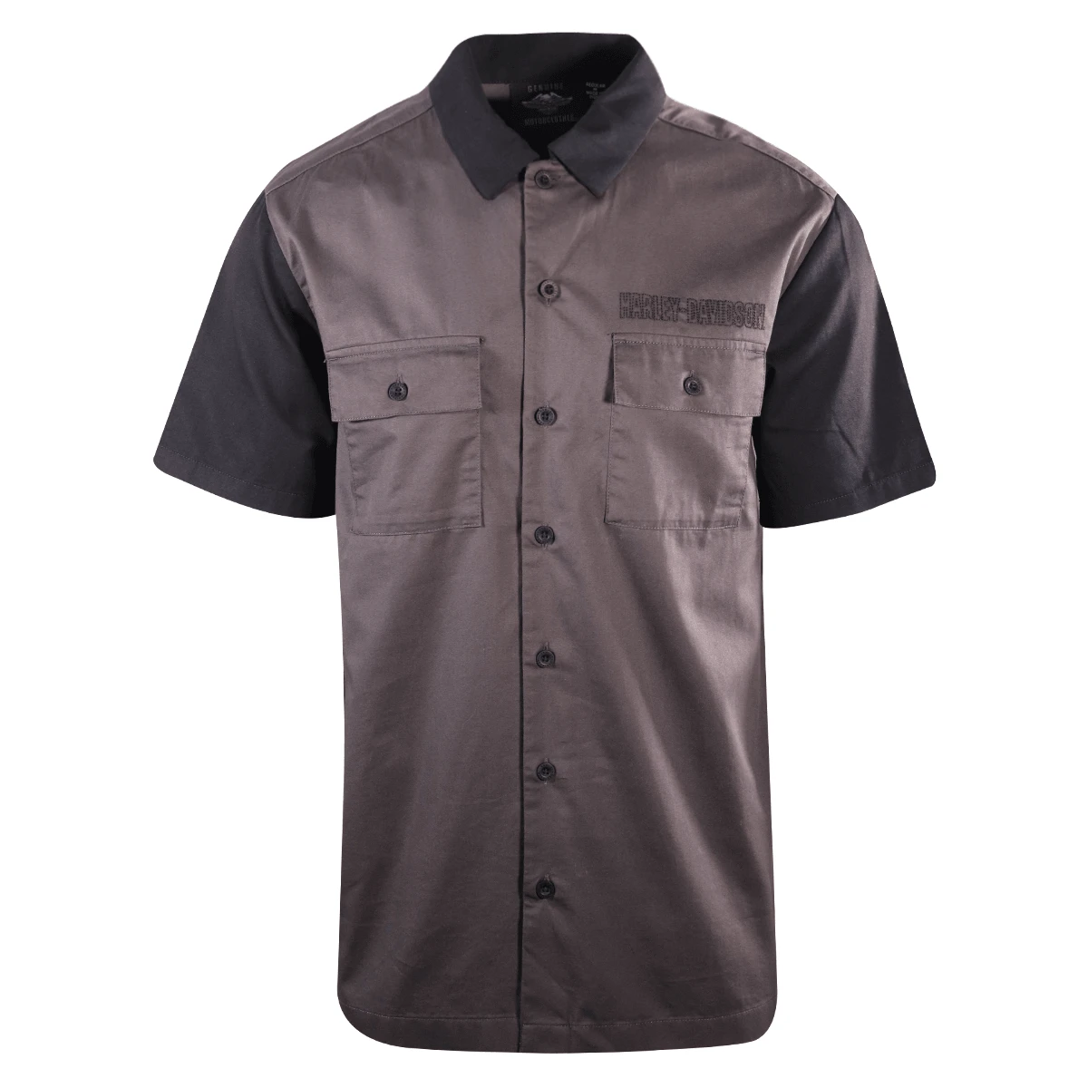 Harley Davidson Harley-Davidson Men's Black Collar Chain Stitched Grey S/S Woven Shirt (S32) 4 Harley Davidson Harley-Davidson Men's Black Collar Chain Stitched Grey S/S Woven Shirt (S32) - Image 2
