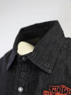 Harley Davidson Harley-Davidson Men's Charcoal Denim Orange Logo Badge Sleeveless Vest (S01) -Harley Davidson Shop 5e780d6b 2d70 5ab6 bae1 68a933cb3378