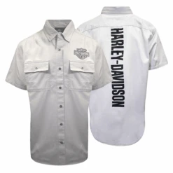 Harley Davidson Harley-Davidson Men's Solid Light Grey S/S Woven Shirt (S03)