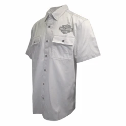 Harley Davidson Harley-Davidson Men's Solid Light Grey S/S Woven Shirt (S03) -Harley Davidson Shop 6232d3bd 0069 581b bf26 941ddb01bb6b