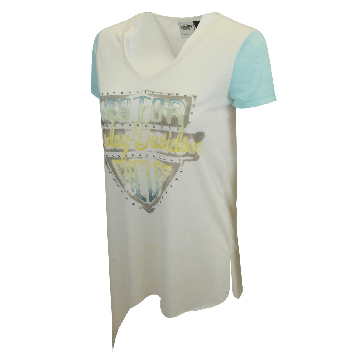 Harley Davidson Harley-Davidson Women's Aquamarine Cream Two Tone Tie Up S/S T-Shirt 4 Harley Davidson Harley-Davidson Women's Aquamarine Cream Two Tone Tie Up S/S T-Shirt - Image 2