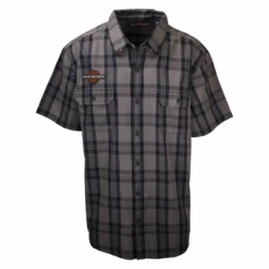 Harley Davidson Harley-Davidson Men's Grey Navy Plaid S/S Woven Shirt