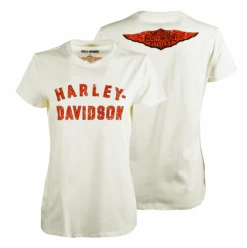 Harley Davidson Harley-Davidson Women's T-Shirt White Orange Block Letters Logo Tee (S17)