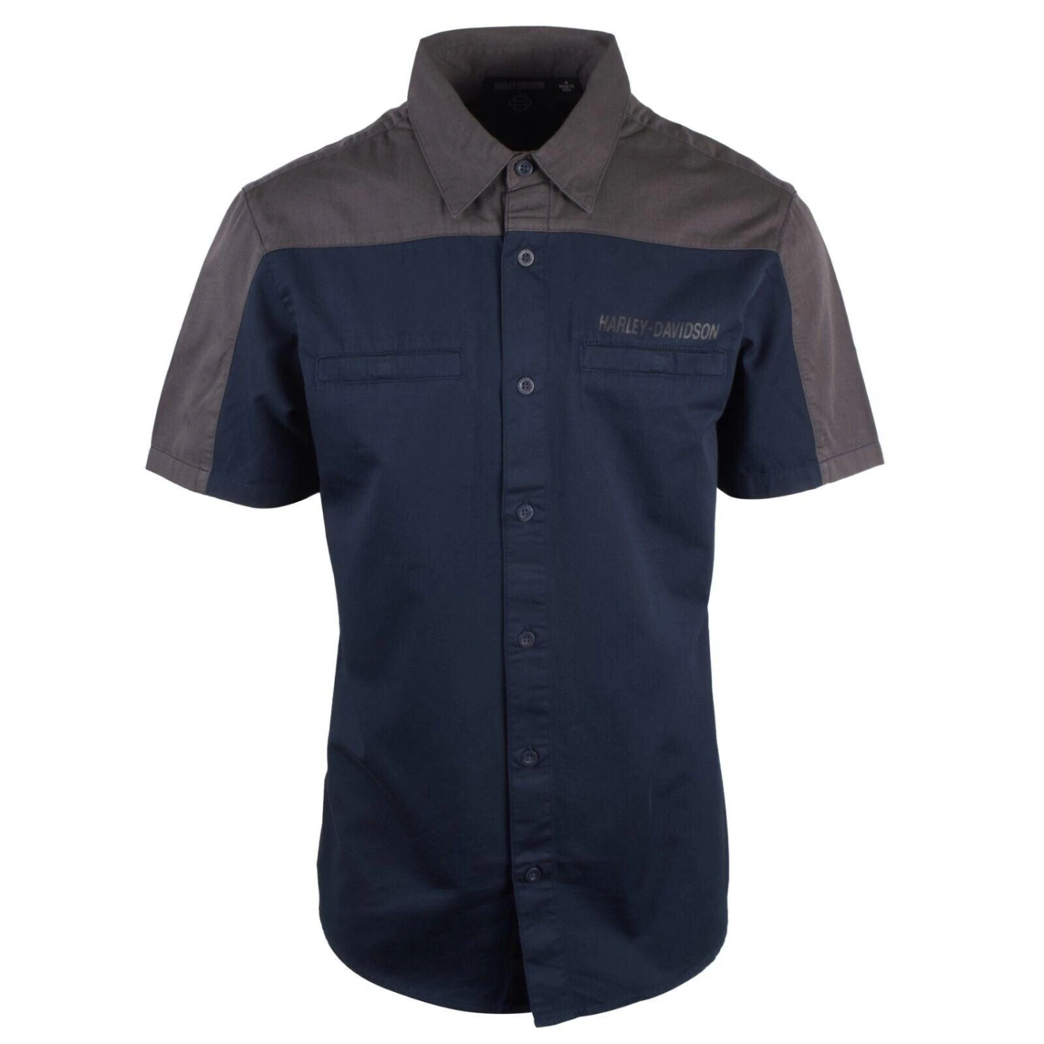 Harley Davidson Harley-Davidson Men's Grey Blue Two Tone #1 Mechanic S/S Woven Shirt (S42) 4 Harley Davidson Harley-Davidson Men's Grey Blue Two Tone #1 Mechanic S/S Woven Shirt (S42) - Image 2