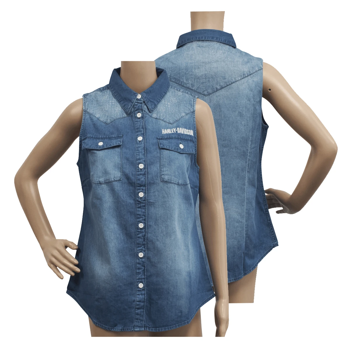 Harley Davidson Harley-Davidson Women's Geometric Pattern Denim Sleeveless Vest 3 Harley Davidson Harley-Davidson Women's Geometric Pattern Denim Sleeveless Vest