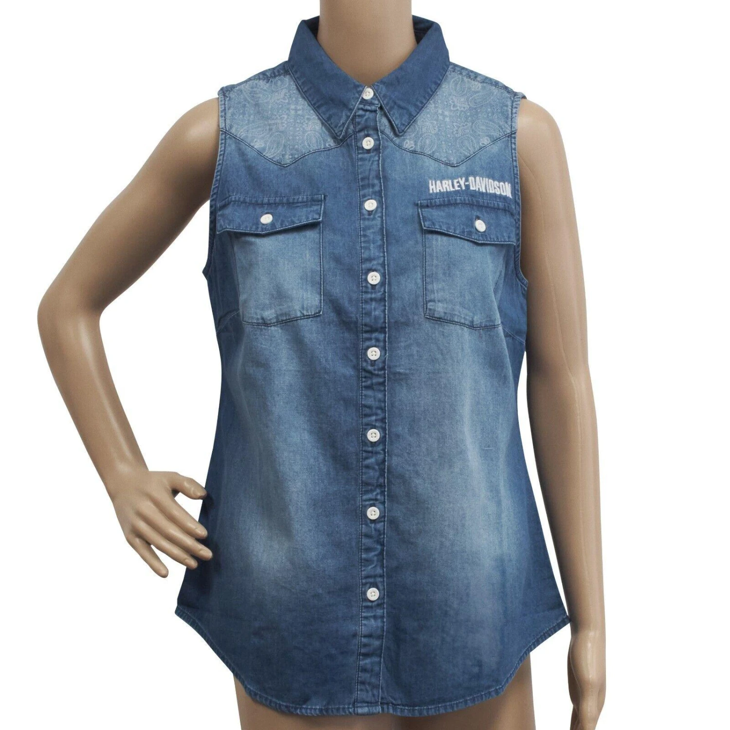 Harley Davidson Harley-Davidson Women's Geometric Pattern Denim Sleeveless Vest 4 Harley Davidson Harley-Davidson Women's Geometric Pattern Denim Sleeveless Vest - Image 2