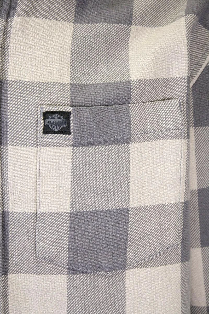 Harley Davidson Harley-Davidson Men's No. 1 Grey Cream Plaid L/S Woven Shirt (S40) 9 Harley Davidson Harley-Davidson Men's No. 1 Grey Cream Plaid L/S Woven Shirt (S40) - Image 7