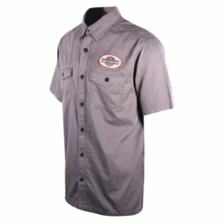 Harley Davidson Harley-Davidson Men's Grey Circular Patch S/S Woven Shirt (S27) -Harley Davidson Shop 71f337ed efcc 51f9 93a6 1f7f68a642f5
