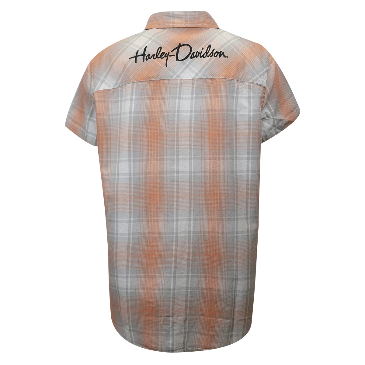 Harley Davidson Harley-Davidson Women's Coral Grey Plaid S/S Woven Shirt (S01) 6 Harley Davidson Harley-Davidson Women's Coral Grey Plaid S/S Woven Shirt (S01) - Image 4