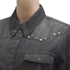 Harley Davidson Harley-Davidson Women's Charcoal Circular Stud Denim L/S Woven Shirt -Harley Davidson Shop 7b1cc231 44af 57c9 aa96 3562675ef1d1