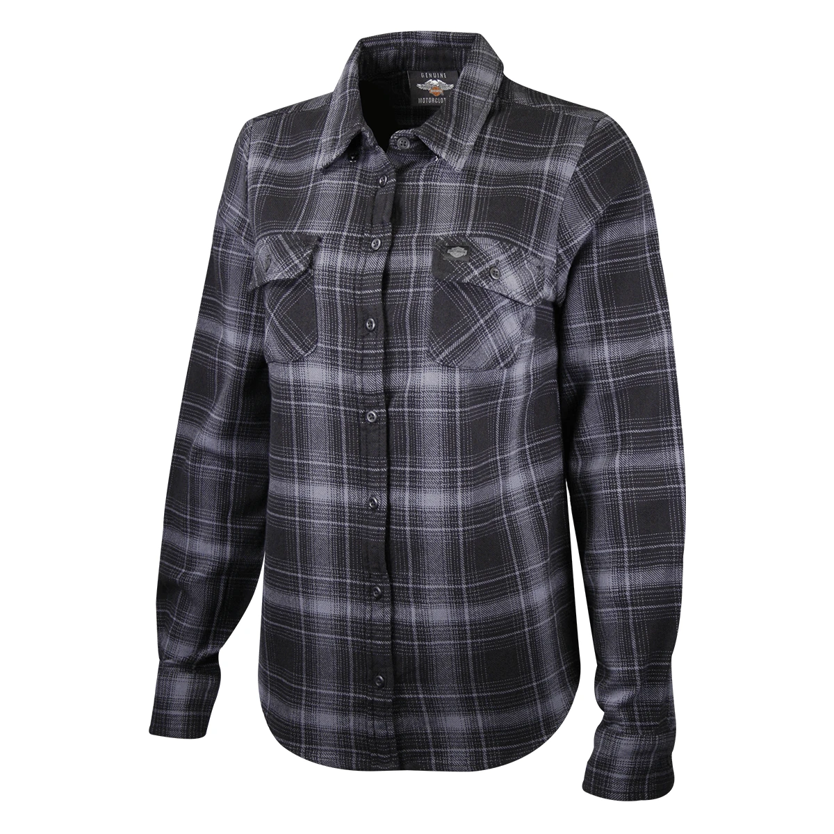 Harley Davidson Harley-Davidson Women's Black Blue Plaid L/S Woven Shirt 4 Harley Davidson Harley-Davidson Women's Black Blue Plaid L/S Woven Shirt - Image 2