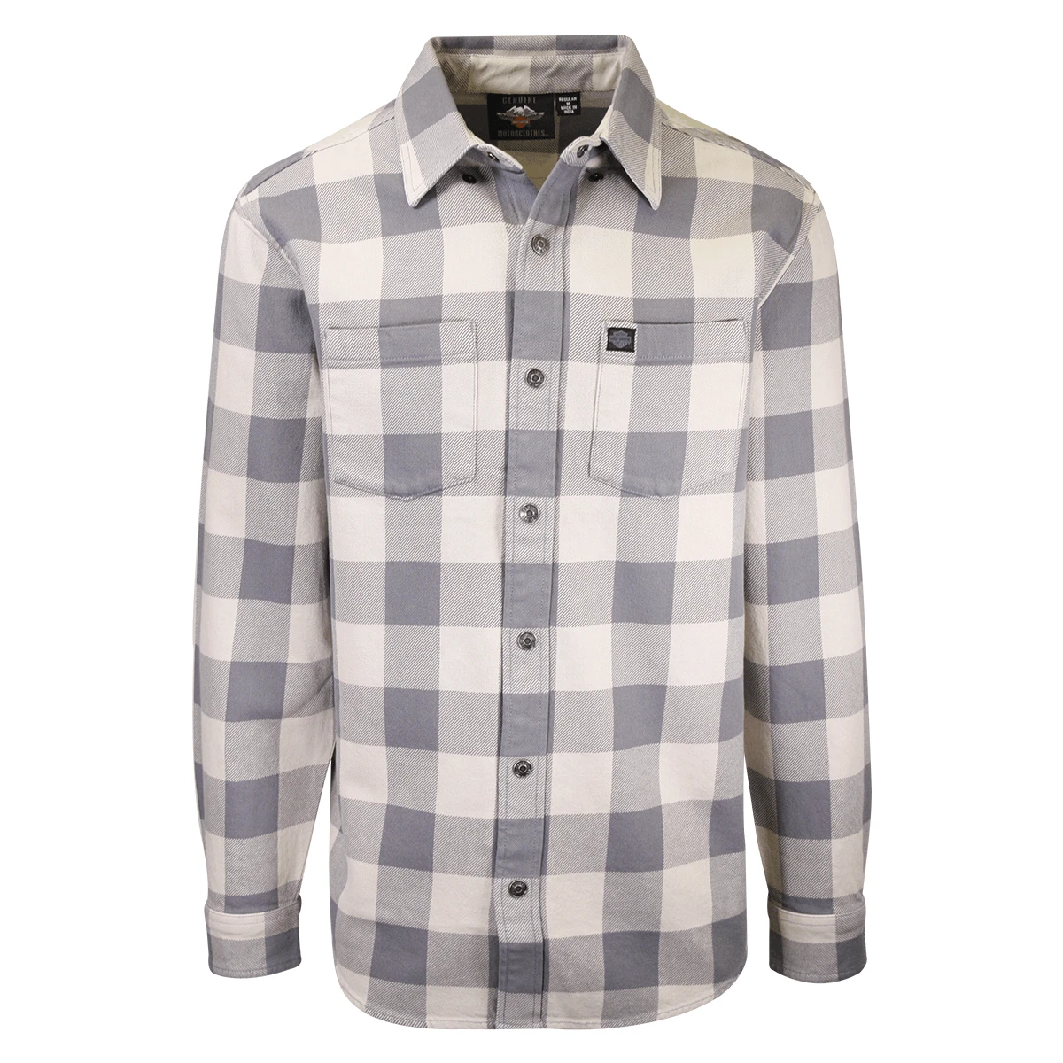 Harley Davidson Harley-Davidson Men's No. 1 Grey Cream Plaid L/S Woven Shirt (S40) 6 Harley Davidson Harley-Davidson Men's No. 1 Grey Cream Plaid L/S Woven Shirt (S40) - Image 4