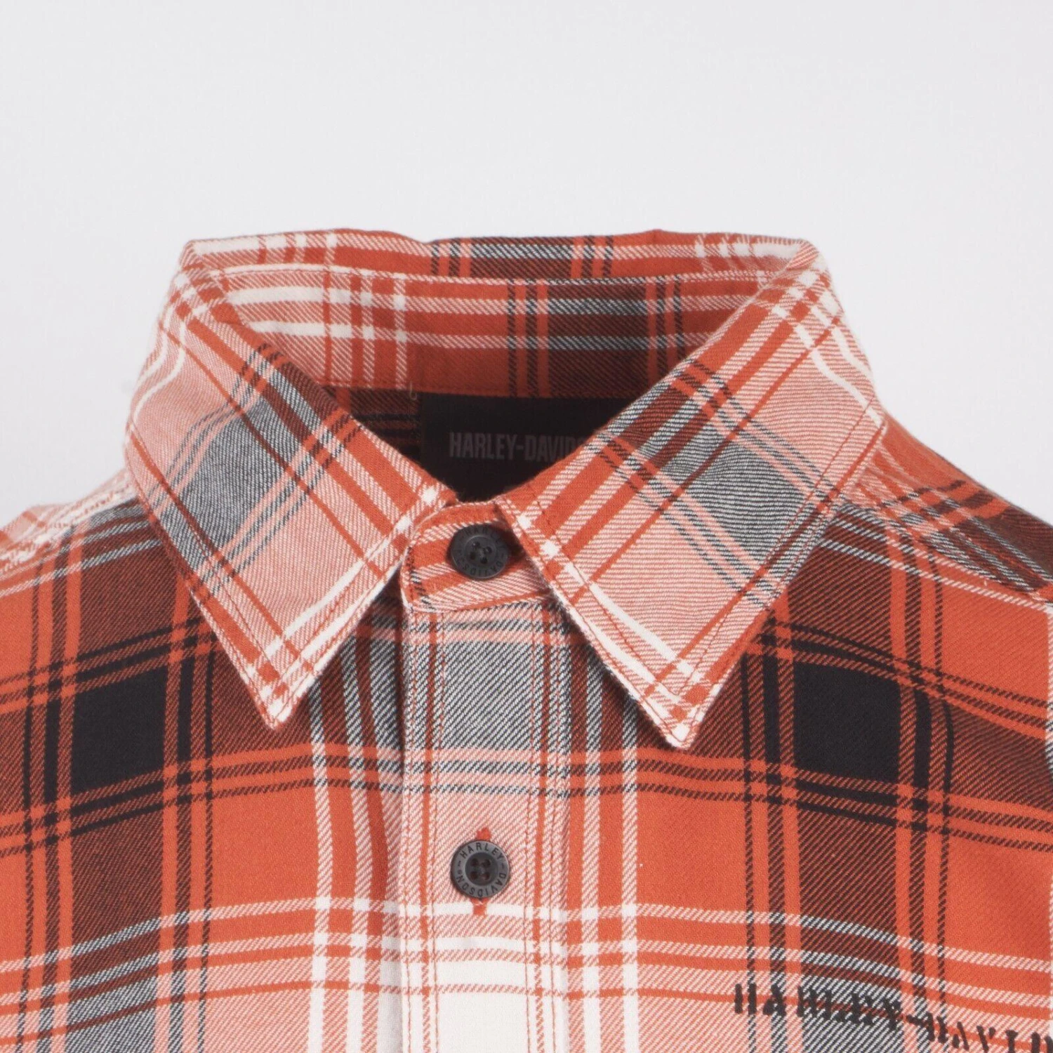 Harley Davidson Harley-Davidson Men's Orange Black White Plaid Special Oil S/S Woven Shirt (S33) 7 Harley Davidson Harley-Davidson Men's Orange Black White Plaid Special Oil S/S Woven Shirt (S33) - Image 5