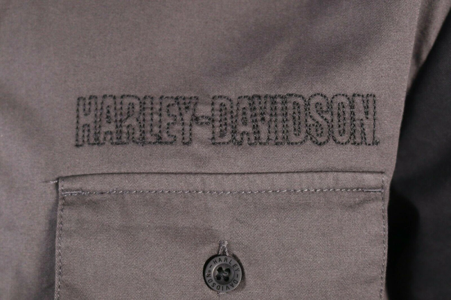 Harley Davidson Harley-Davidson Men's Black Collar Chain Stitched Grey S/S Woven Shirt (S32) 7 Harley Davidson Harley-Davidson Men's Black Collar Chain Stitched Grey S/S Woven Shirt (S32) - Image 5