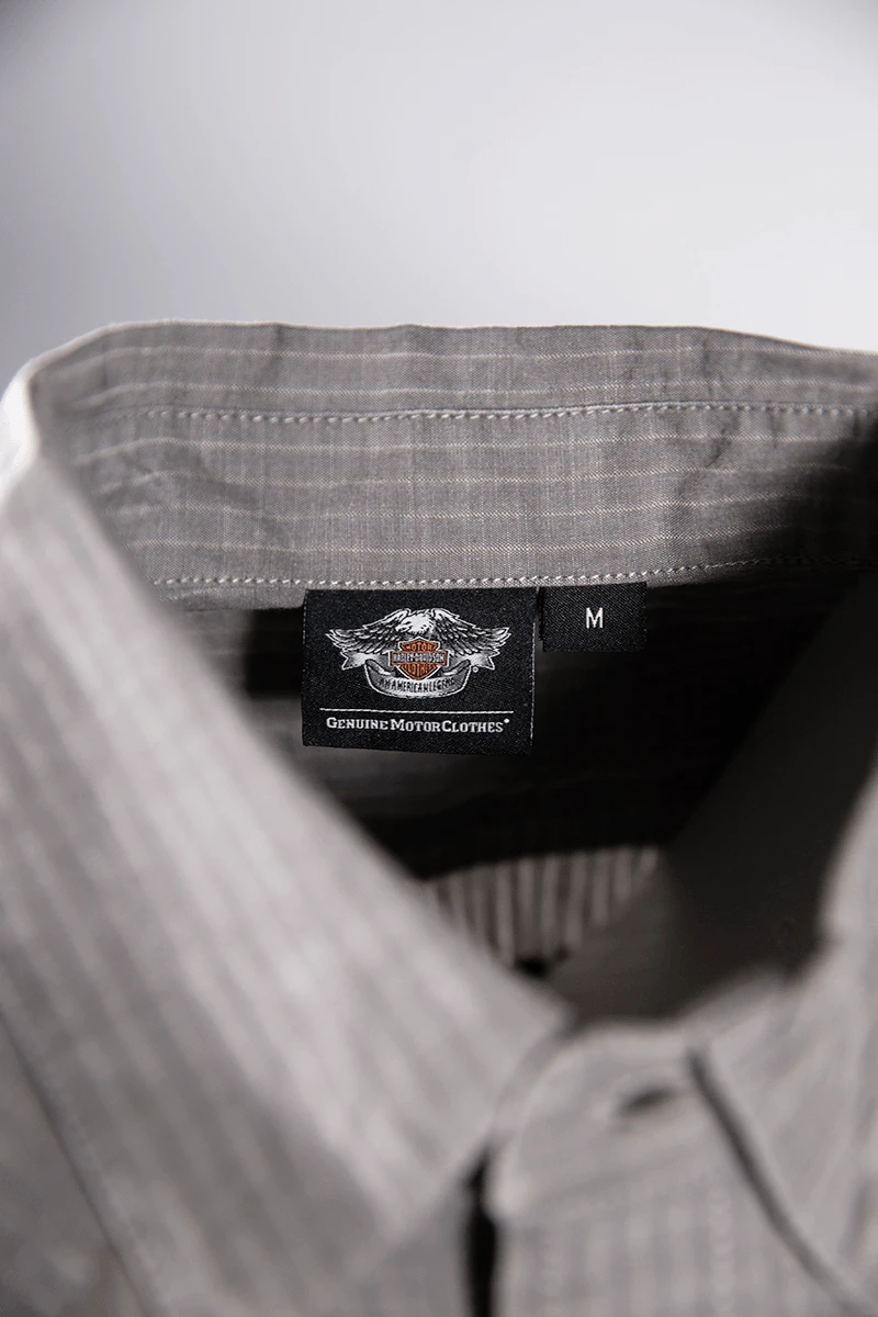 Harley Davidson Harley-Davidson Men's Grey Vertical Striped S/S Woven Shirt (S24) 9 Harley Davidson Harley-Davidson Men's Grey Vertical Striped S/S Woven Shirt (S24) - Image 7