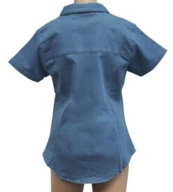 Harley Davidson Harley-Davidson Women's Deep V Zippered Denim S/S Woven Shirt -Harley Davidson Shop 89576967 d24b 5e52 a683 5f6026c70e9f