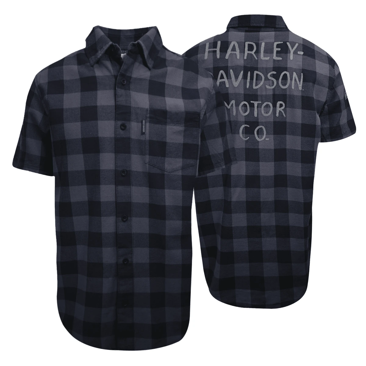 Harley Davidson Harley-Davidson Men's Navy Box Plaid S/S Woven Shirt (S04) 3 Harley Davidson Harley-Davidson Men's Navy Box Plaid S/S Woven Shirt (S04)