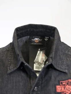 Harley Davidson Harley-Davidson Men's Charcoal Denim Orange Logo Badge Sleeveless Vest (S01) -Harley Davidson Shop 900c38e0 d422 5d78 921d 6b4ffaab381f