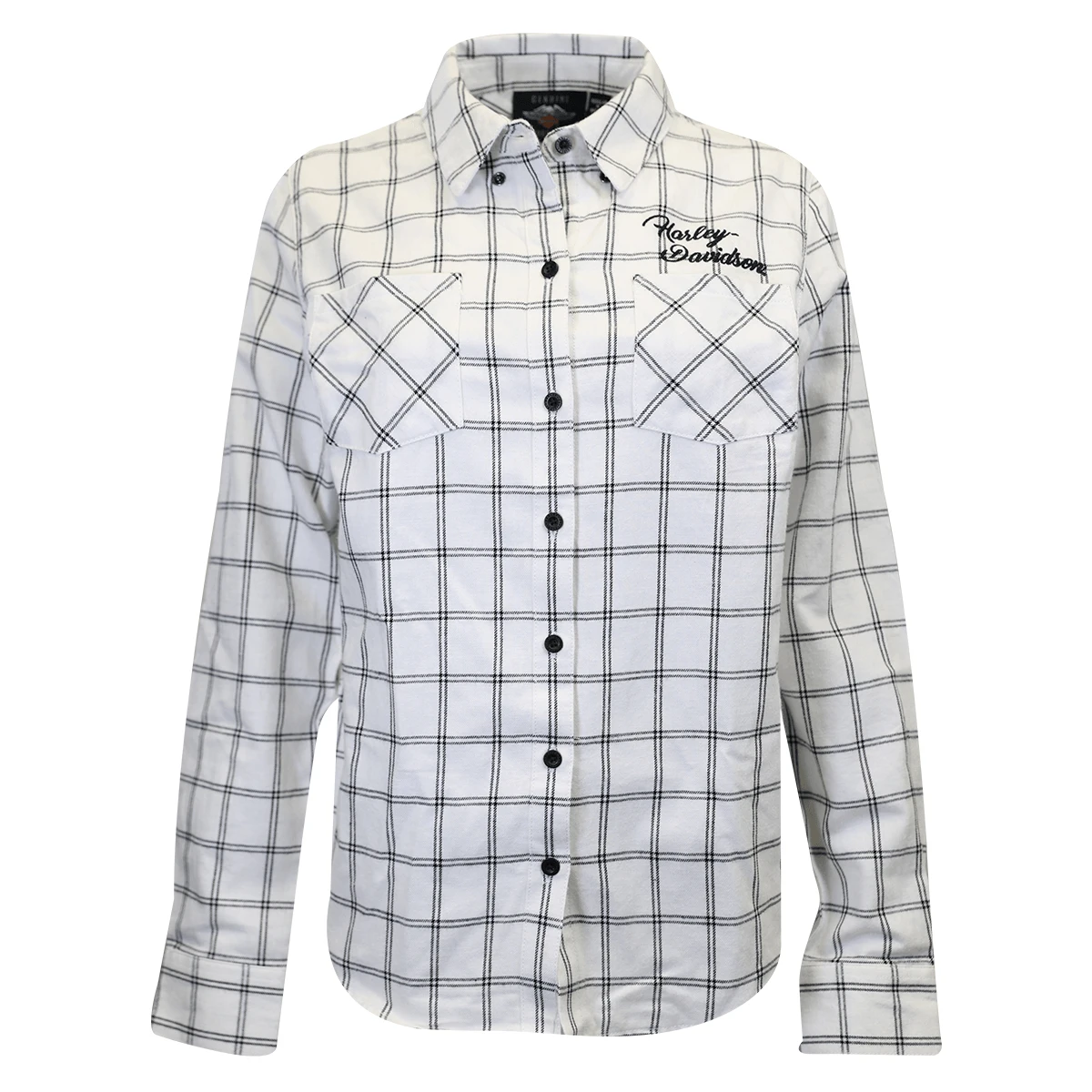 Harley Davidson Harley-Davidson Women's White Black Check L/S Woven Shirt (S02) 4 Harley Davidson Harley-Davidson Women's White Black Check L/S Woven Shirt (S02) - Image 2