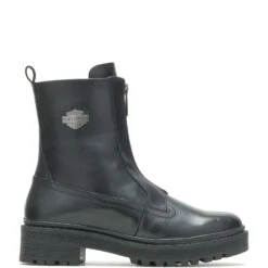 Harley Davidson Harley-Davidson Carney Front Zip D84785 Womens Black Leather Motorcycle Boots
