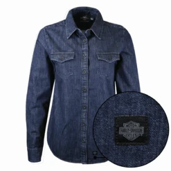 Harley Davidson Harley-Davidson Women's Navy Blue Denim L/S Woven Shirt (S03)